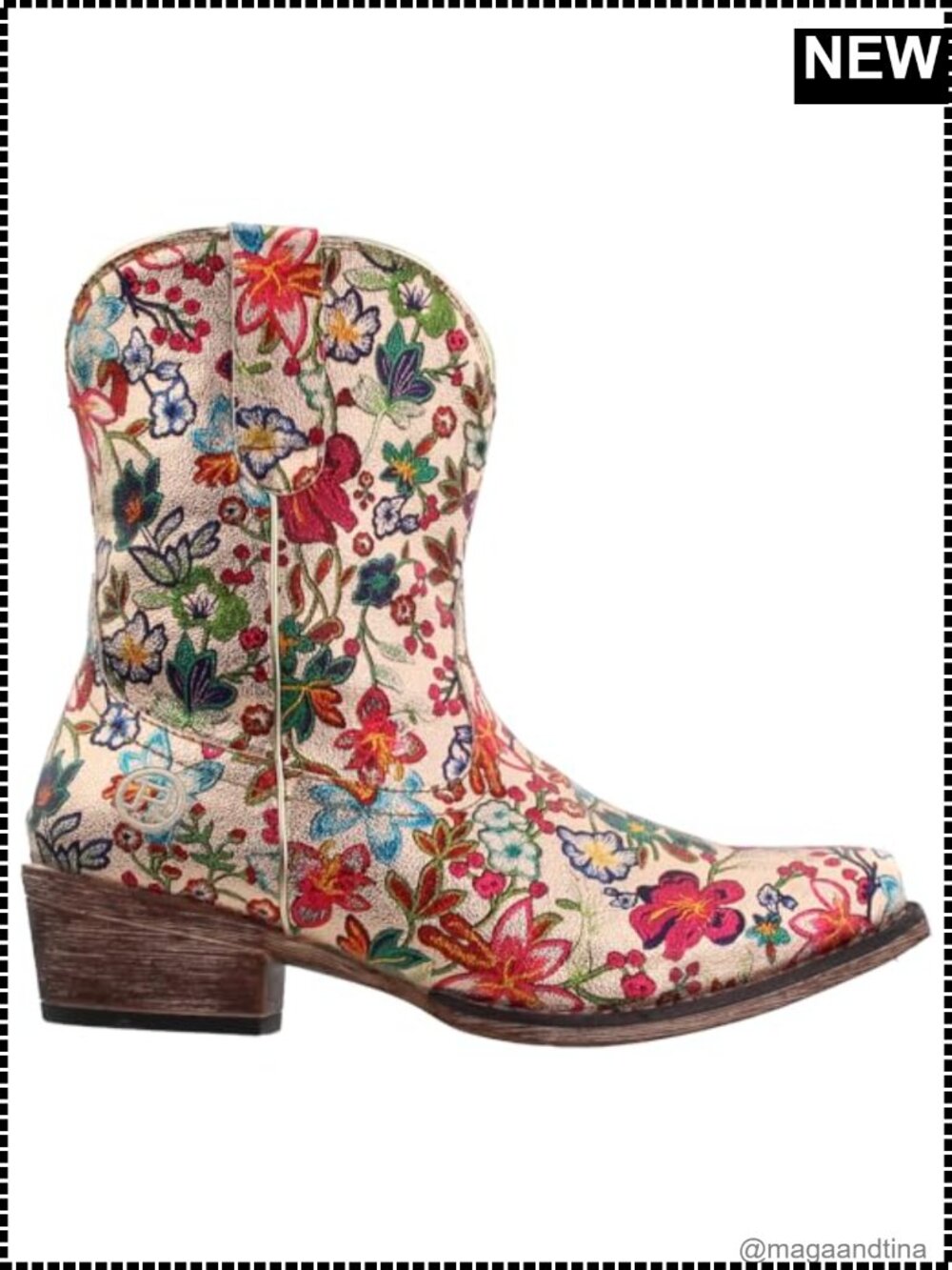 Faux Leather Floral Western Ankle Booties Snip Toe Pull On